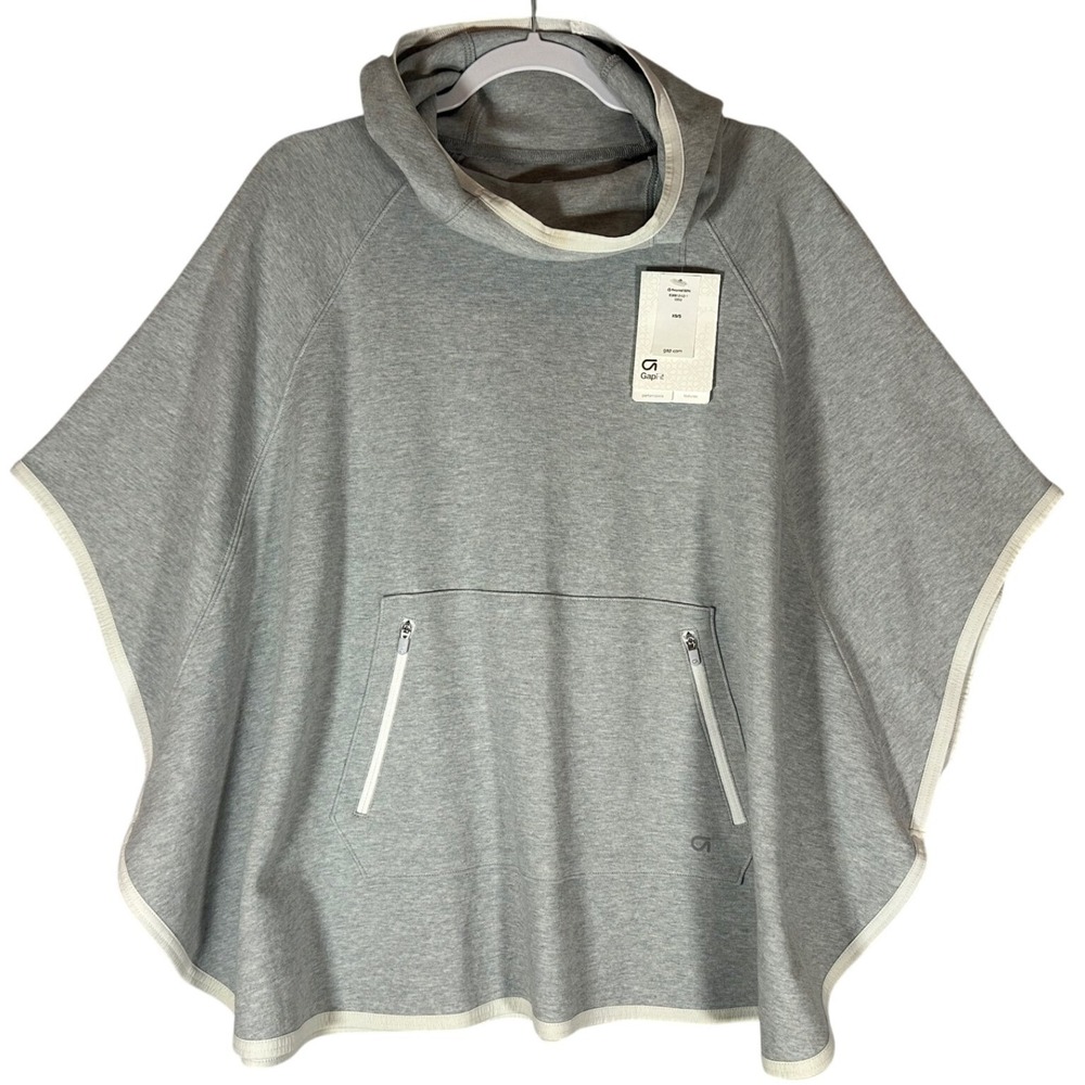 GapFit NWT Knit Performance Poncho XS/S Heather Gray Hooded Pullover OVERSIZED‎